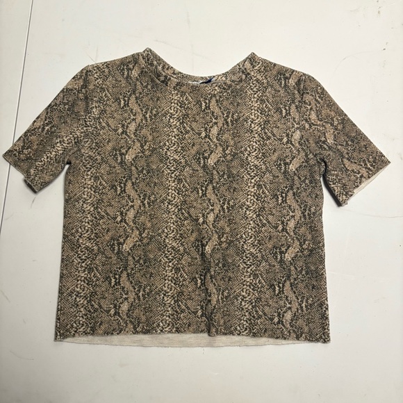 Zara Beige Snake Print Short Sleeve Tee - Picture 2 of 9